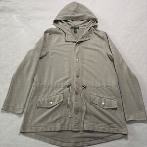 Lauren Ralph Lauren Women's Large Gray Hooded Button Snap Jacket Drawstring
